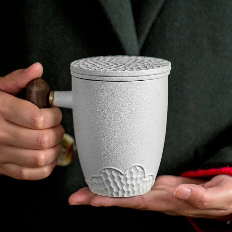 Ceramic coffee mug with lid handle tea making portable cup business office custom kettle