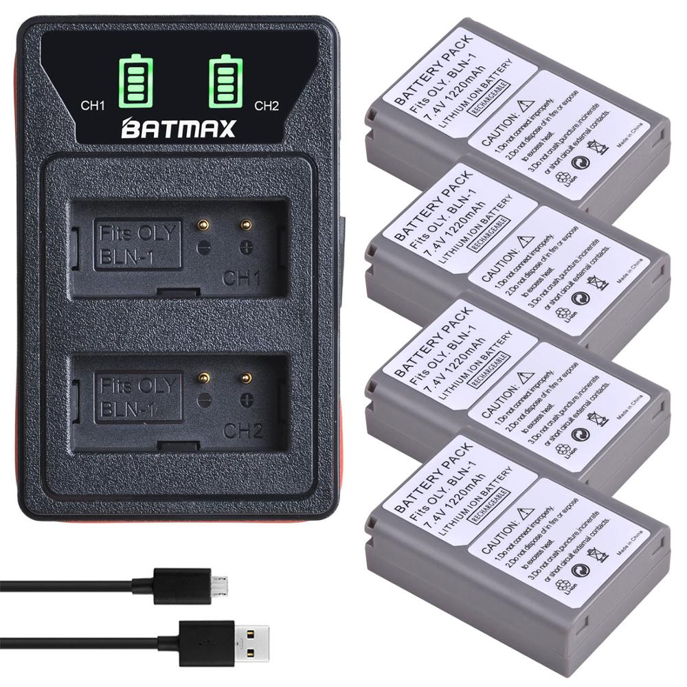 2x BLN-1 Ps BLN1 PS-BLN1 Batterij + Led Ingebouwde Usb Dual Charger Voor Olympus OM-D E-M1, olympus Pen F, OM-D E-M5, Pen E-P5, OM-D: 4Pcs set