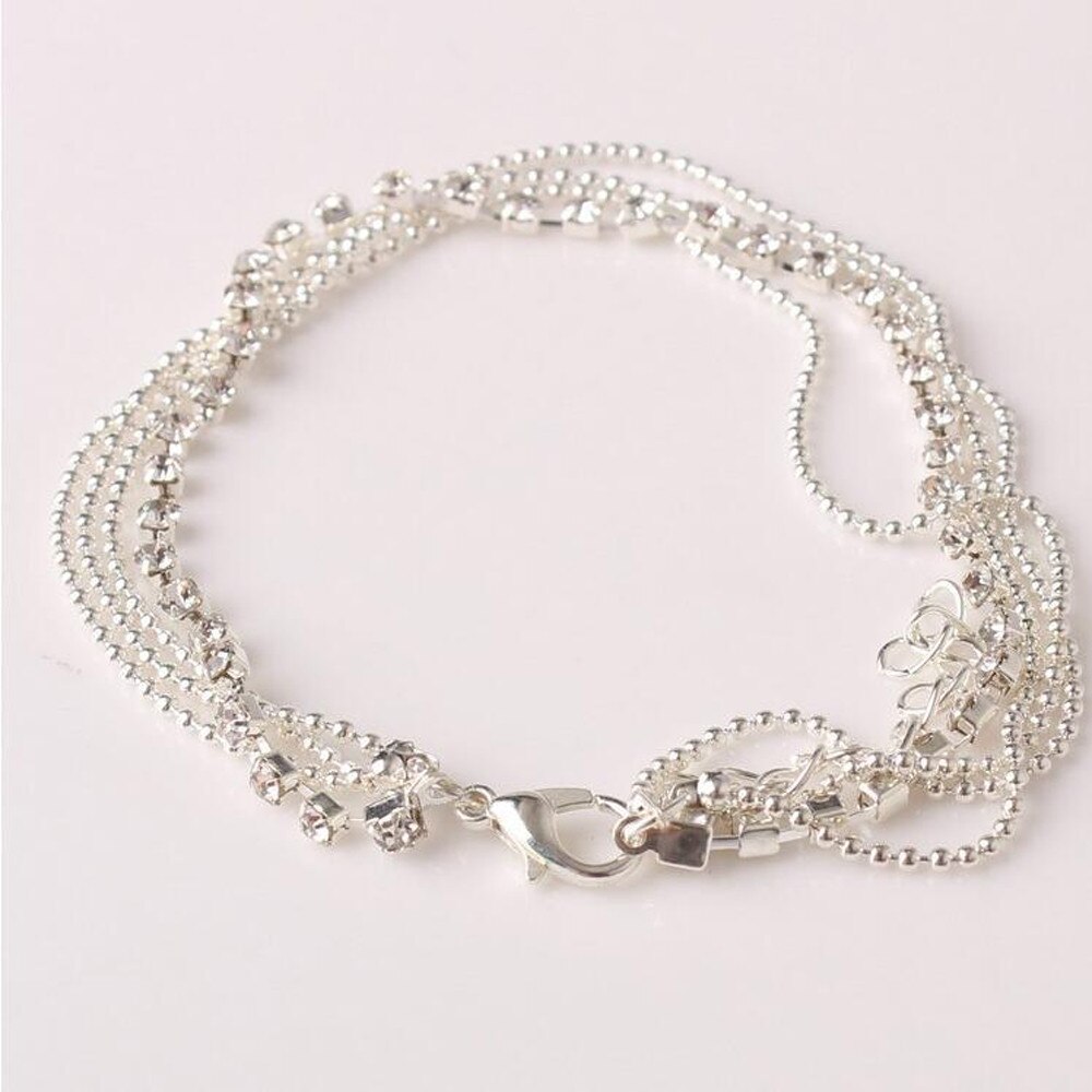 Original Anklet Multi Layer Silvers Crystal Ball Bracelet Anklet Ankle Foot Chain Women Jewelry Prata Ankle Bracelet Silvers#30: Default Title