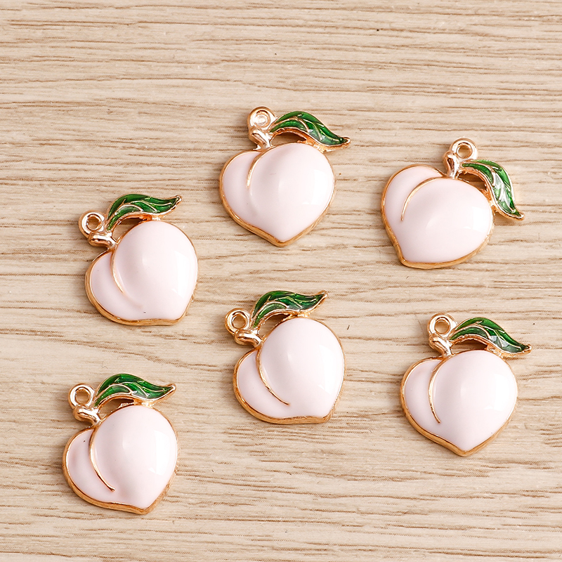10 pçs/lote Esmalte Encantos para Brincos Pingentes Colares Fruta Morango Abacaxi Banana Laranja Encantos Artesanais Fazer Jóias: Cor dourada pura