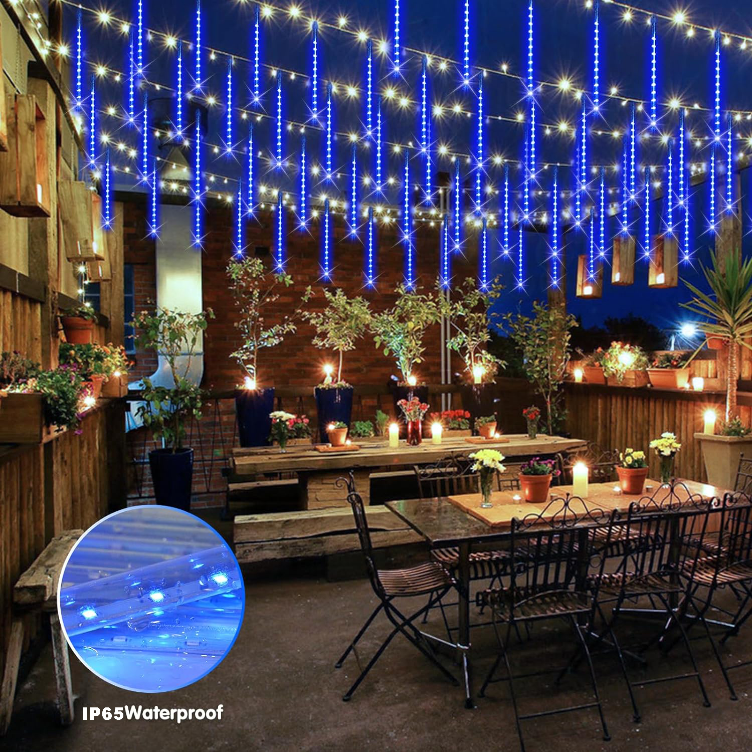 Luces de lluvia de meteoritos, cadena de luz LED impermeable, cielo estrellado, calle, Navidad, patio, jardín, decoración colgante de árbol