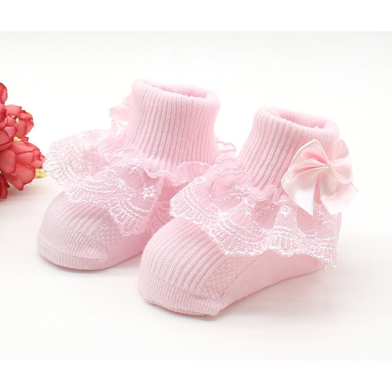 Bow Lace Baby Socks Newborn Cotton Baby Girls Sock Cute Toddler Socks Princess Party Shoe Socks: P