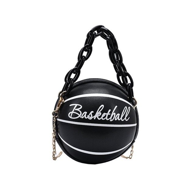 Novo design de basquete forma saco de mão moda feminina correntes bolsa carta bolsa de ombro feminino mini crossbody sacos circular: Black