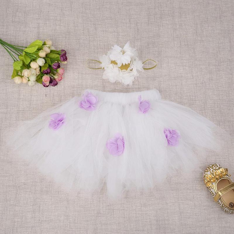 Jupe Tutu de danse florale pour filles | 2 pièces, accessoires de photographie, bandeau, pour bébés filles