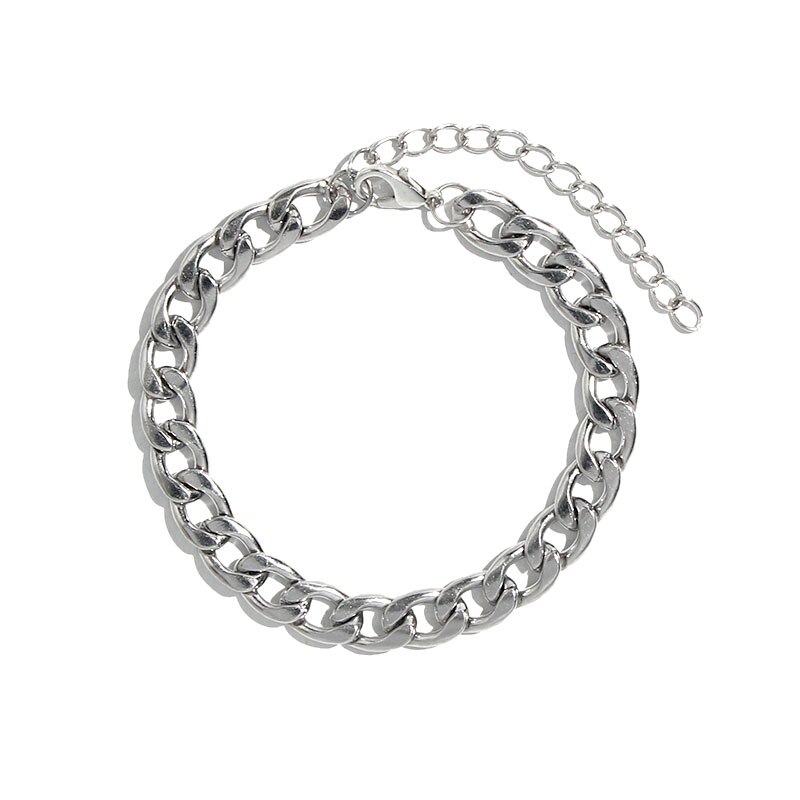 Caraquet Cuban Chain Anklet Silver Color Stainless Steel Adjustable Charm Anklet Bracelet Accessories Foot Jewelry: 000407SL