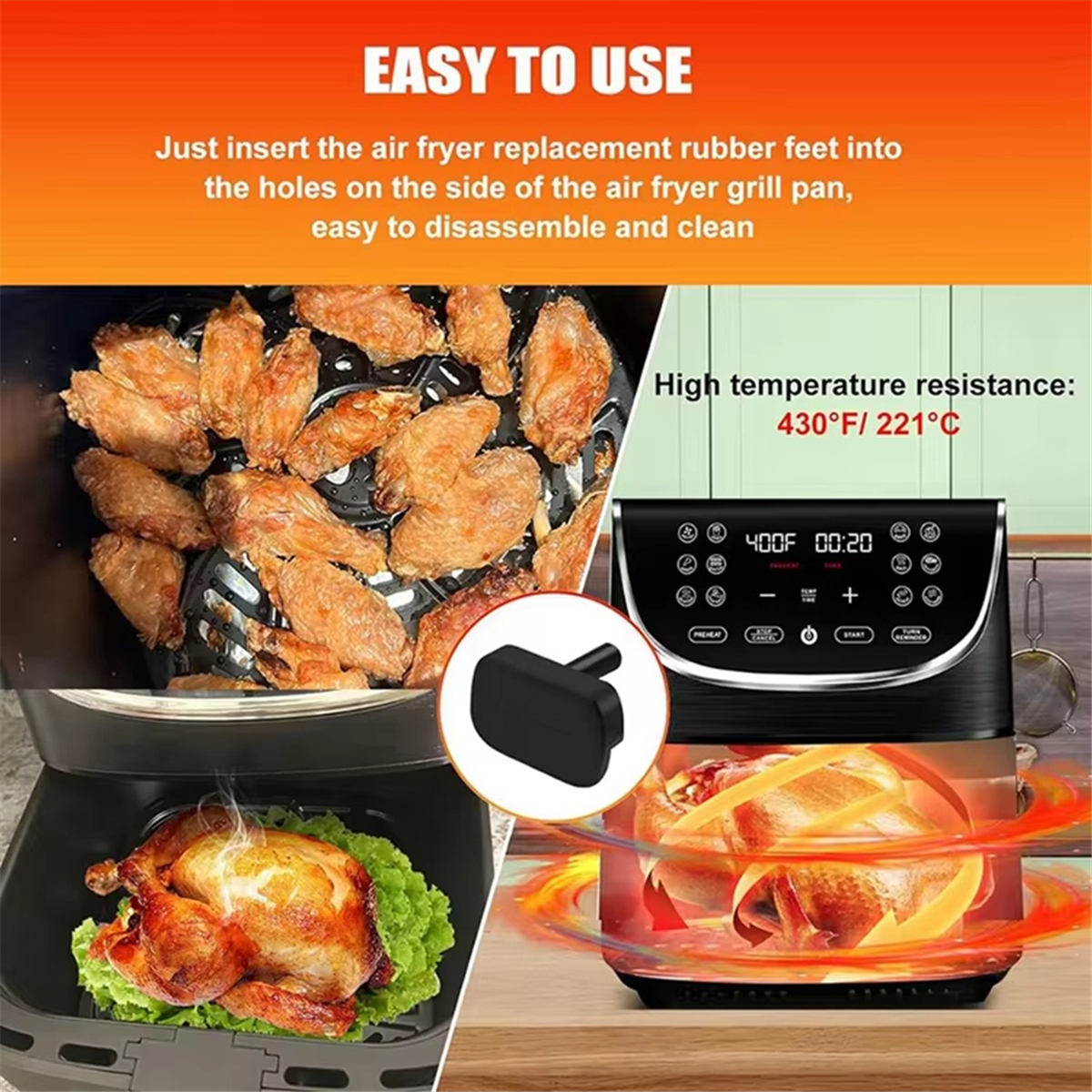 Gummiføtter til airfryer, gaf 856, gaf 566 airfryer, ovn osv., , 12 stk. silikon-taper til reservetilbehør til airfryer