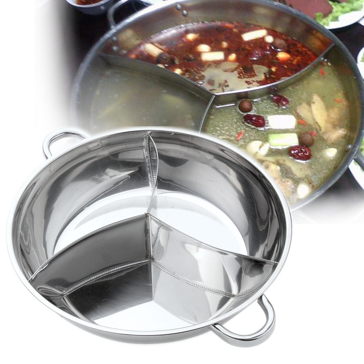400mm Stainless Steel Pot Three Divided Cookware Induction Little Sheep Pot Pot Ruled Compatible Cooking Winter Party