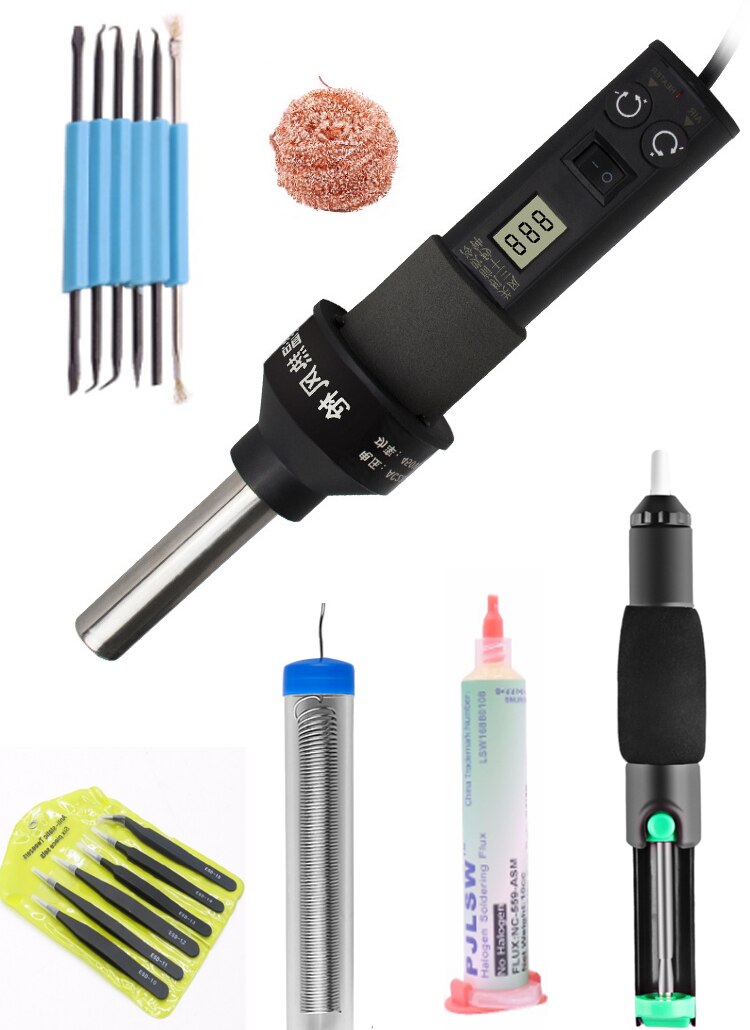 450W Lcd Verstelbare 450 Graden Elektronische Heat Air Gun Desolderen Soldeerstation Ic Smd Bga Rework 3 Nozzle 8018 Lcd: green