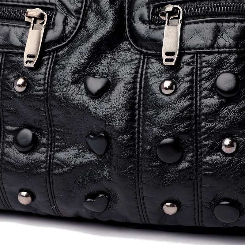 Couro do plutônio bolsa de ombro para as mulheres lavado afligido moda bolsa rebite vintage sacos 2020 novo pacote feminino preto hobos