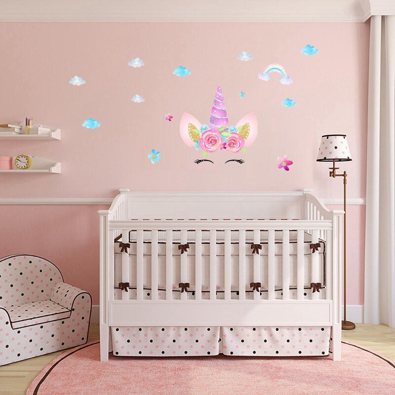 Meisje Babykamer Eenhoorn Muursticker Voor Kinderkamer Decoratieve Stickers Kinderen Slaapkamer Nursery Muurtattoo Muurschildering Stickers Muraux