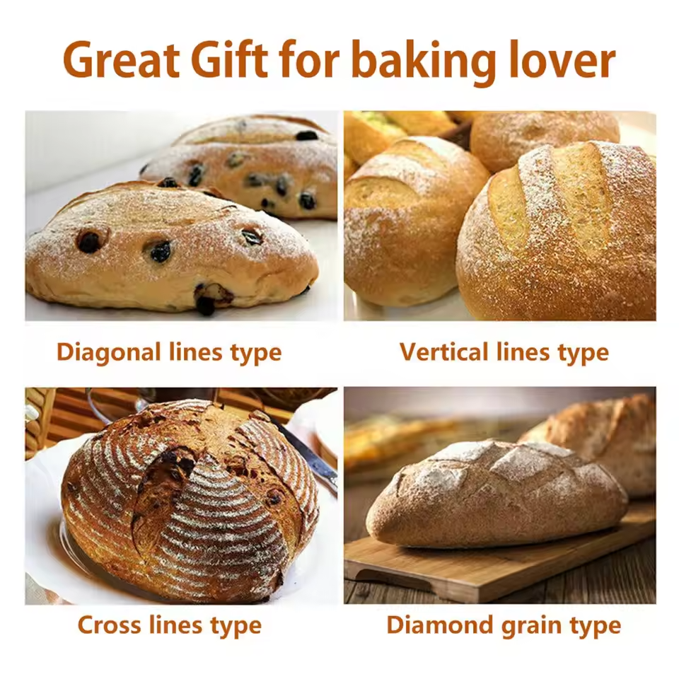 Leipä ontuva taikinaleikkaustyökalut puinen kaavin ranskalainen leipomo ontuva 5 terällä veitsi kaari kaareva viipalointileikkuri leivontatyökalut