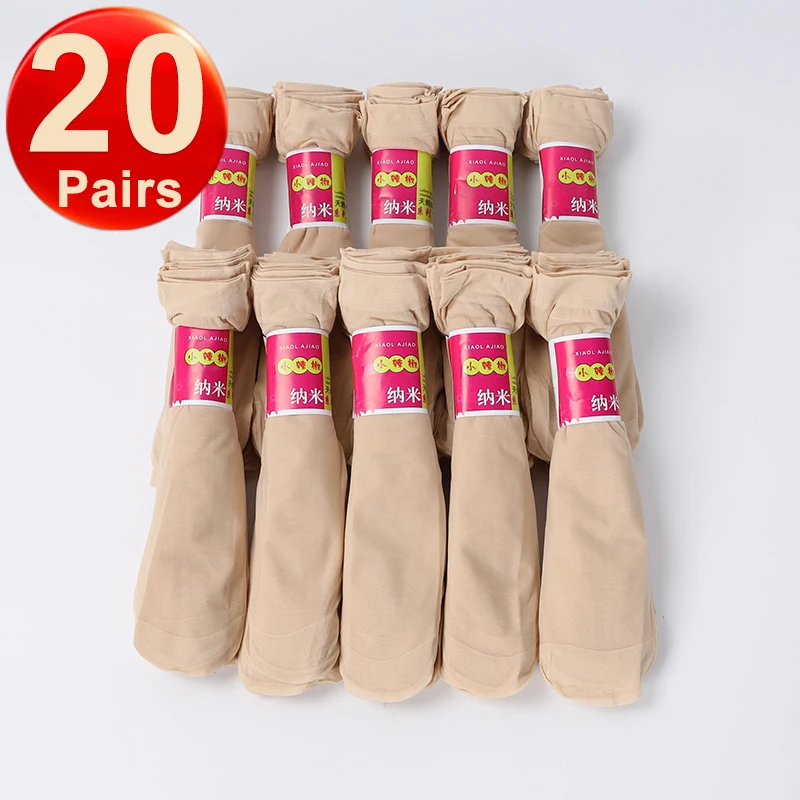 40Pcs=20Pairs Transparent Summer Socks Ultrathin Women Nylon Ladies Female Short Ankle Meias Elastic Crystal Spring Silk Sox