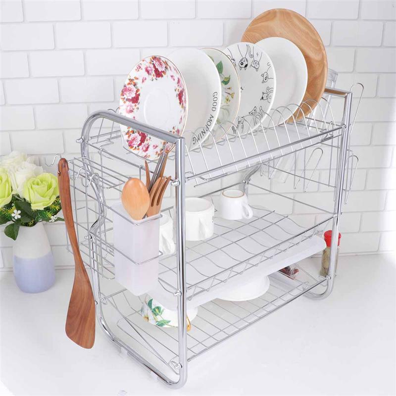 3 schicht Abtropfgestell Eisen Kunst Küche Besteck Ablauf Gestell Utensilien Lagerung Organizer Rostfrei Gerichte Platten Organisation Regal