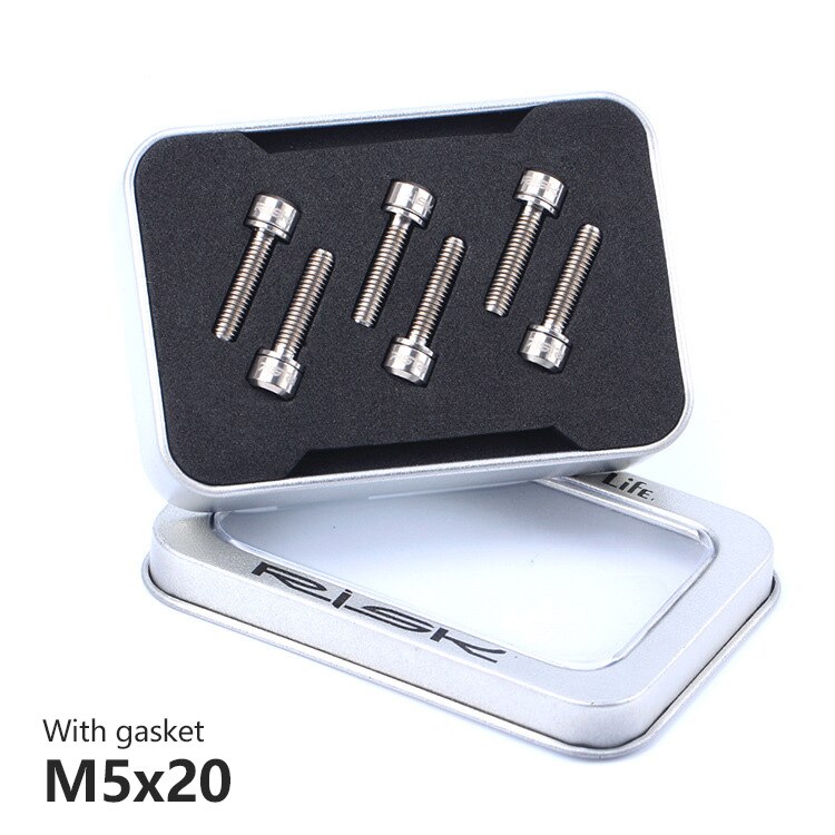 RISK-Tornillos para eje para ciclismo, accesorios de titanio/M5x20mm con arandela, para eje de dirección de bicicleta de montaña, ultraligeros, 6 uds.: M5x20 Ti Washer
