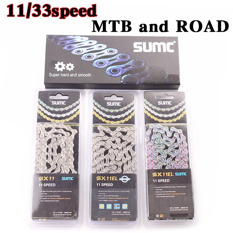 SUMC Bike Chain SX11EL for M7000 M8000 11 22 33 Speed MTB Mountain Road Bicycle Chain Titanium Golden Silver Color MissingLink