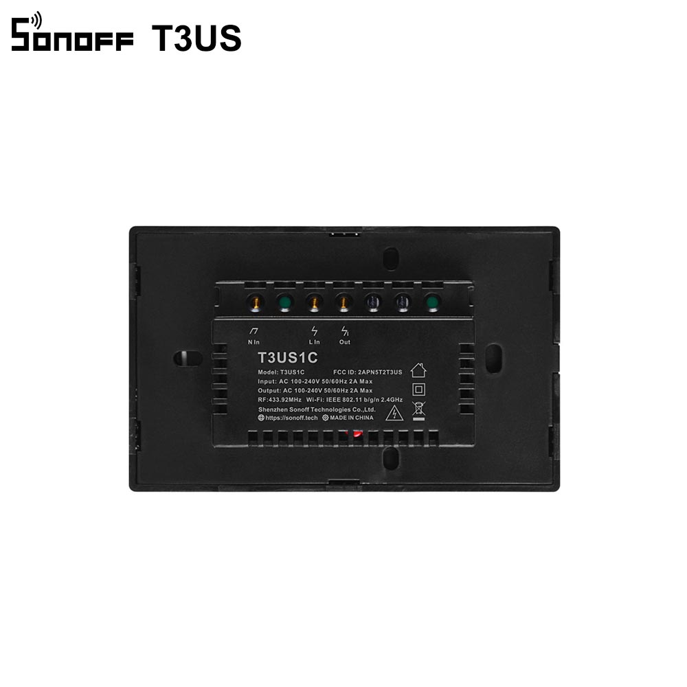 Sonoff  t3 smart wifi vegglampe us switch svart 120 type med kant 1/2/3 gang 433 rf/ app/touch control fungerer med google home