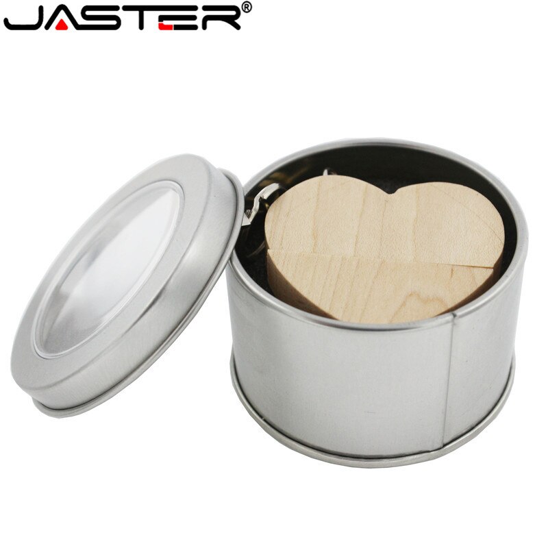 JASTER USB 2,0 holz usb + metall box usb flash memory stick usb-stick 4GB 8GB 16GB 32GB 64GB hochzeit