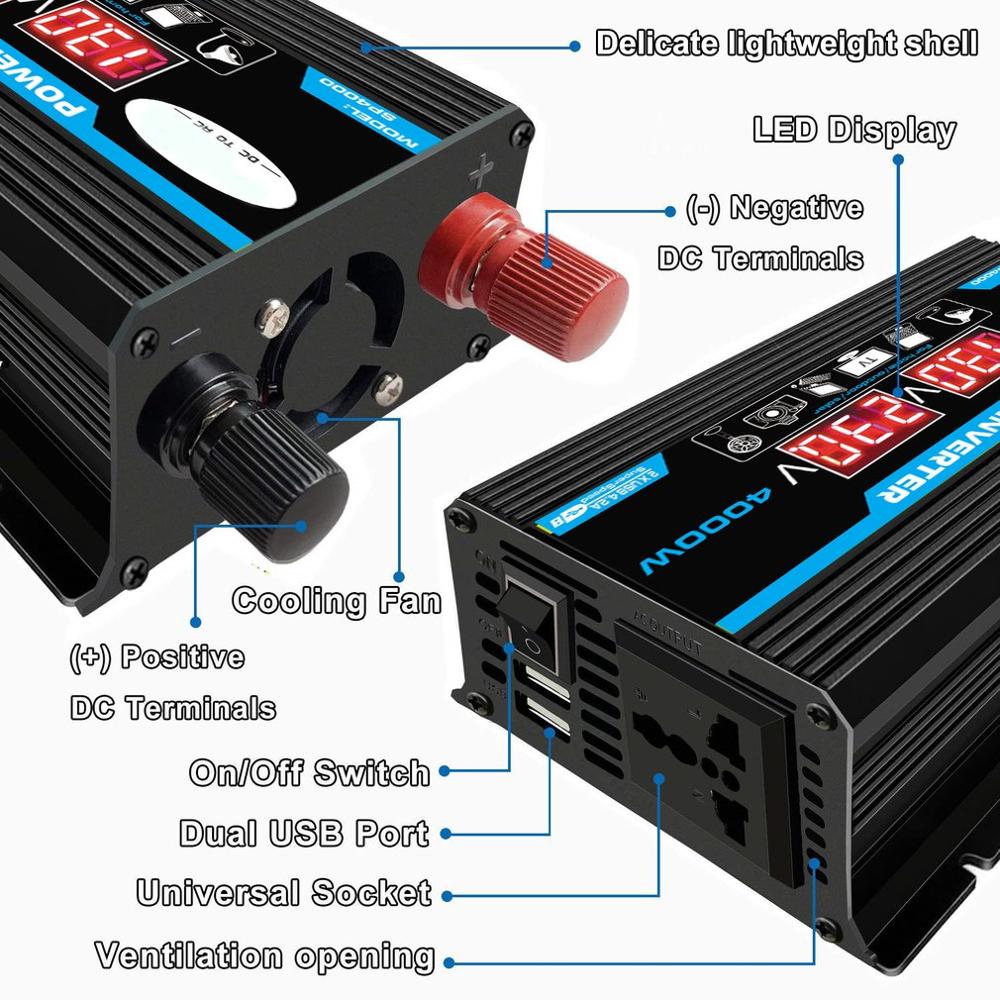 4000W 12V 220V/110V LED Ac Car Power Inverter Converter Charger Adapter inversor Dual USB Transformer Modified Sine Wave