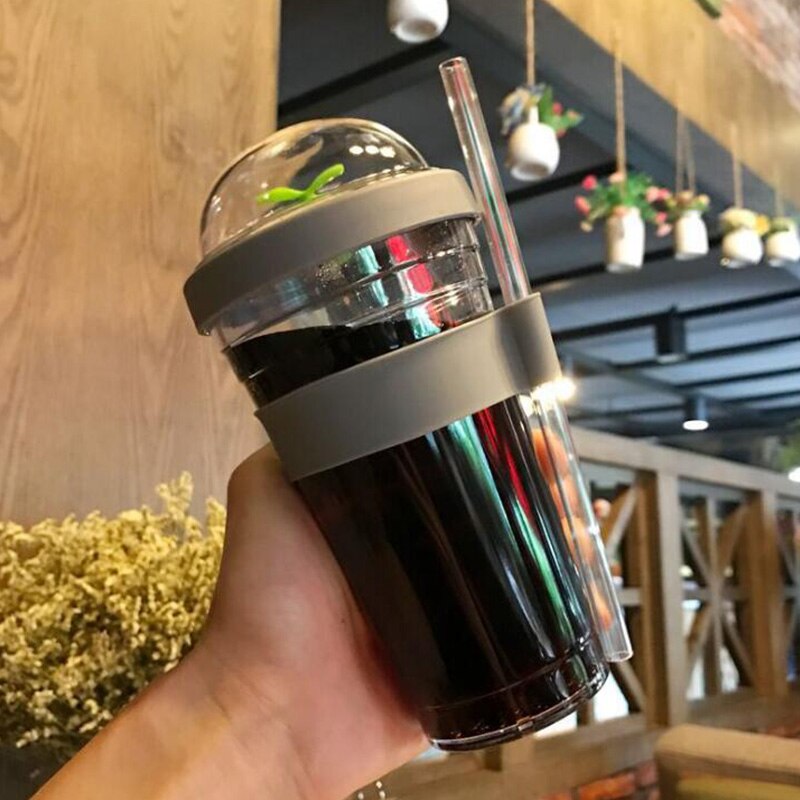 Bubble Tea Cup Portable Plastic Cup Reusable Plastic Cup with Straw for Bubble Tea Boba Tea Cup Drinkware: black-1pc