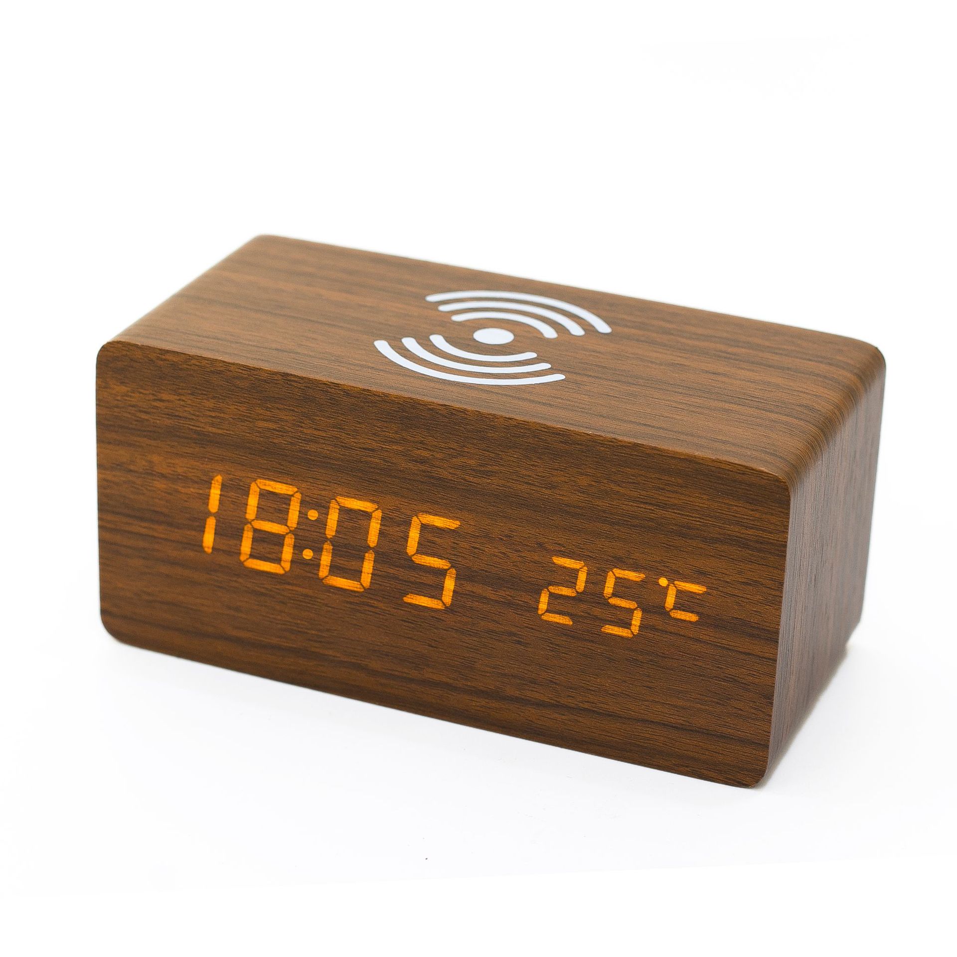 Wooden LED Electric Digital Alarm Clock Multifunctional Thermometer Clock Mobile phone Wireless Charging Clock