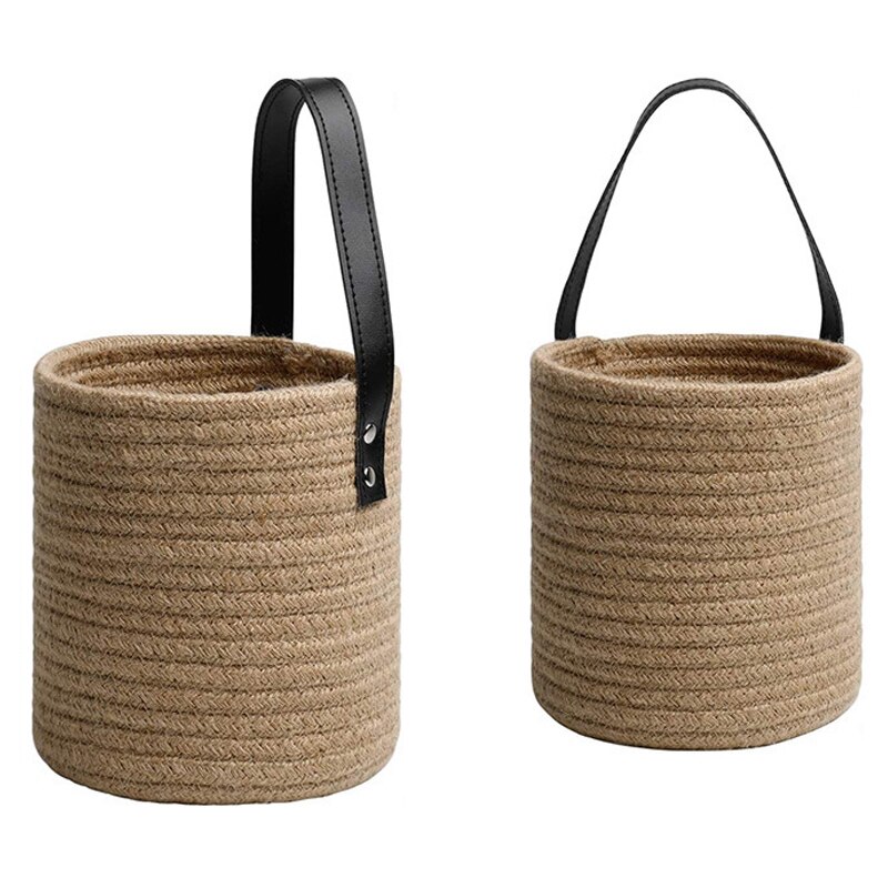 De yute cesta colgante conjunto de 2 yute colgante canasto yute cesta de mimbre para las plantas y partes colgando de la pared de la decoración