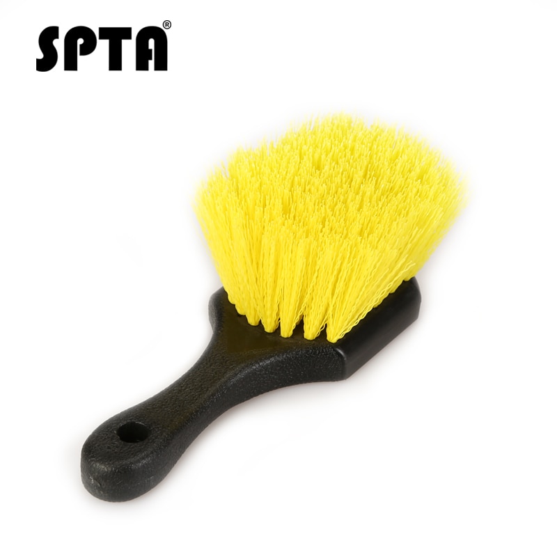 SPTA Car Beauty Hub Brush Short Handle Tire Cleaning Brush Car Wheel Rim Cleaning Tools Handheld Hard Nylon Bristlets Rim Brush