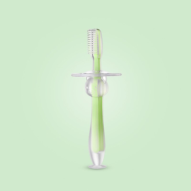 Cepillo de dientes de leche para entrenamiento de bebé, de silicona suave, tres dimensiones, con ventosa de pie, cepillo de seguridad para entrenamiento