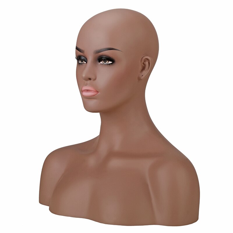 Buste de tête de Mannequin en fibre de verre femme peau foncée pour perruque et affichage de chapeau