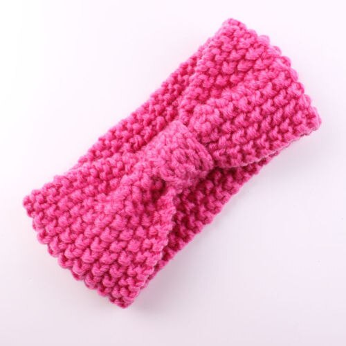Baby barn småbarn flicka varmt hårband rosett pannband virka stickade öron soild wrap stickning ull pannband öronflikar hållbart huvudband: Rosa