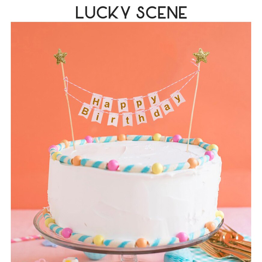 Mini cartel de feliz cumpleaños, decoración de pastel de , suministros hechos a mano, banderines, guirnalda de banderines, banderas S00965