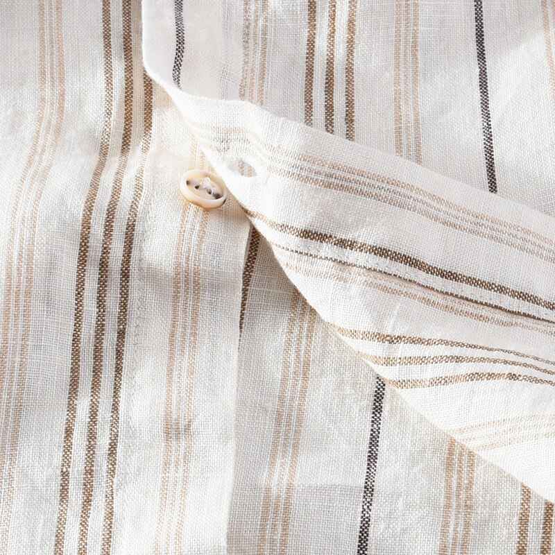 100% Linen brand stripe shirt men comfortable short sleeve shirts for men tops mens clothes camisa chemise