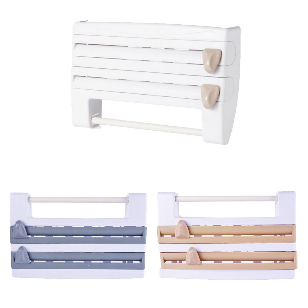 Rollo de soporte para papel de cocina, dispensador de papel, estante de almacenamiento, Film de cocina, organizador montado en la pared 4 en 1