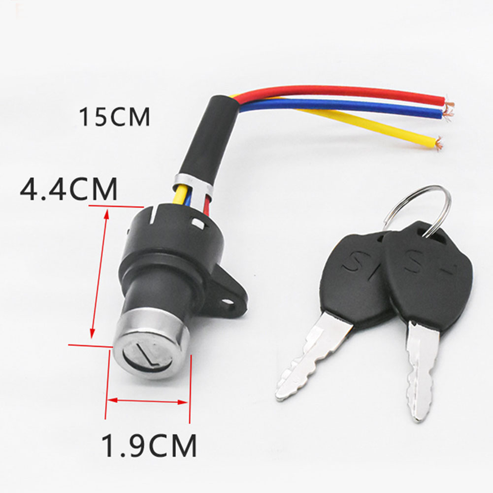 Llave de interruptor de encendido para bicicleta eléctrica, bloqueo de 3 posiciones de cable para patinete eléctrico, candado para bicicleta eléctrica + llave, accesorios eléctricos para bicicleta: Amarillo claro