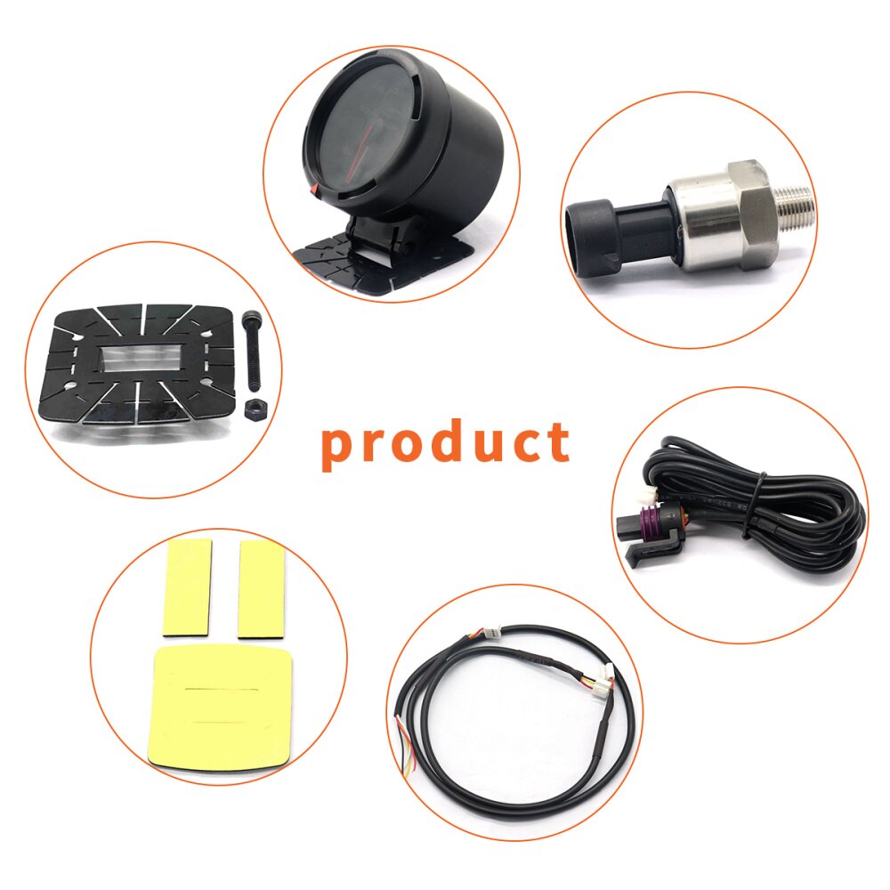 Modified Auto Car Instrument 12V 60mm 64 Color Backlight Adjustable 10 Bar Oil Pressure Gauge Car Meter with Sensor (Black)