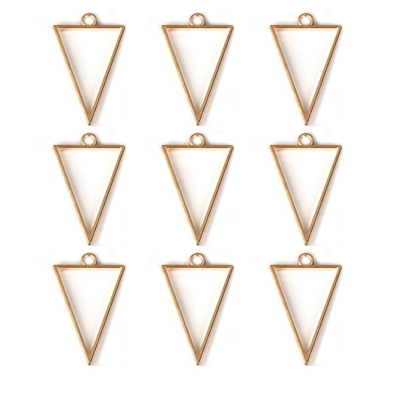 10pcs 25x39mm Triangle Open Back Bezel Hollow Blank Pendant Charm Pressed Flower Resin Blank Frames Pendants Jewelry Making DIY: Gold