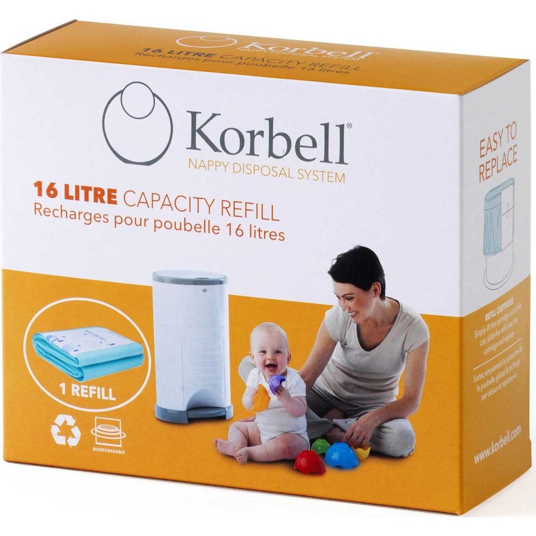 Korbell Schmutzige Windel Tasche 495 Stück Nachfüllung Entsorgung 16 Liter Kapazität Geruch Stinker Windel Behälter Wert Pack Müll Müll