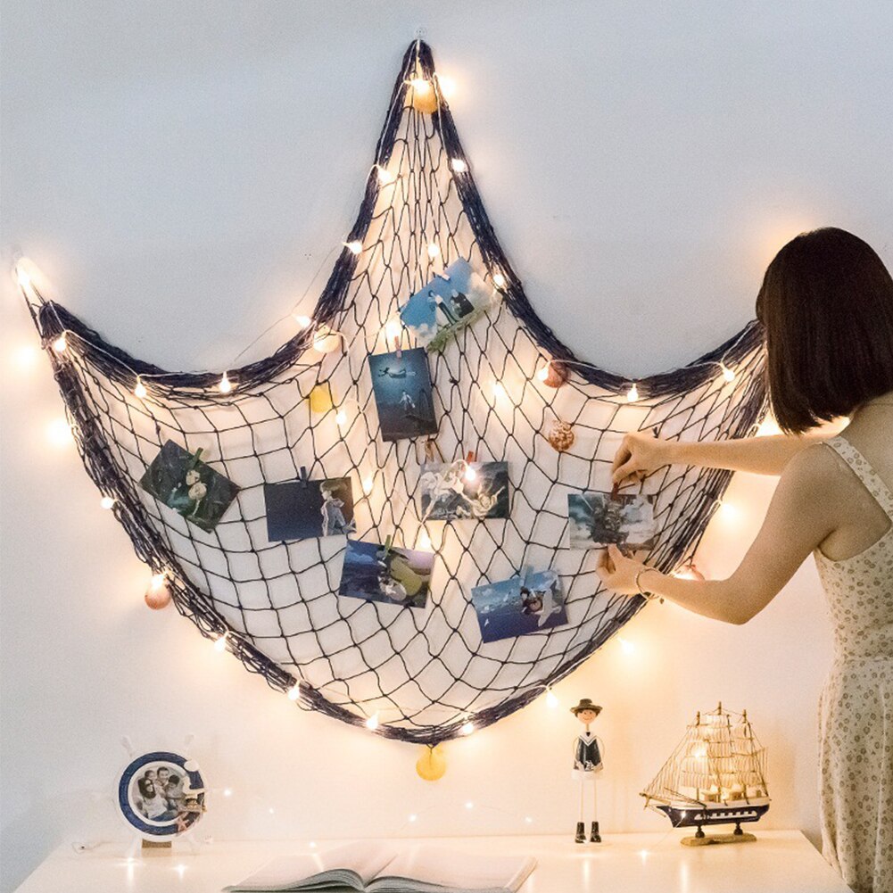 Collage Home Ornament DIY Decoration Display Wall Cards Seashell Artwork Hanging Fishing Net Pictures Organizer Photo Frames