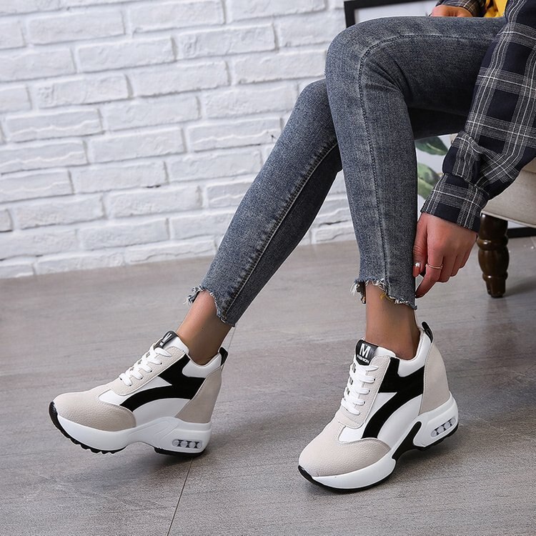 Women Platform Sneakers Casual Shoes Ladies Lace Up Casual Light Suede Shoes Wedge Shoes Zapatillas Mujer