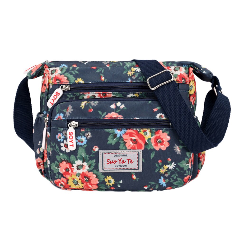 Aelicy Women's Nylon Flower Zipper Shoulder Bags Messenger Bag Multifunctional Bag Travel: Navy