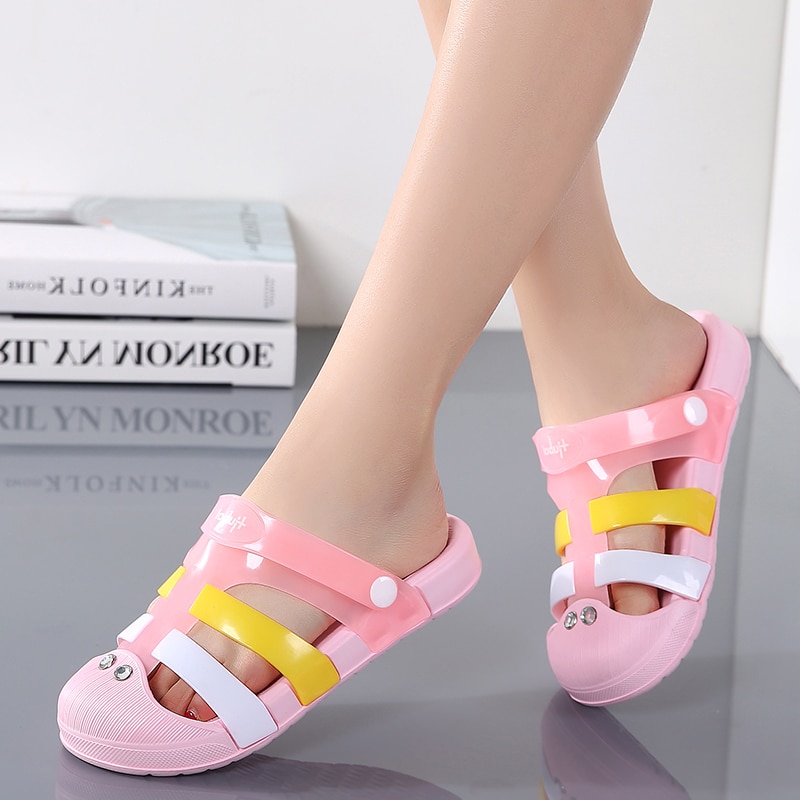 Dames jelly schoenen regenboog zomer sandalen dames platte schoenen dames instappers snoepkleurige peep toe dames strandschoenen