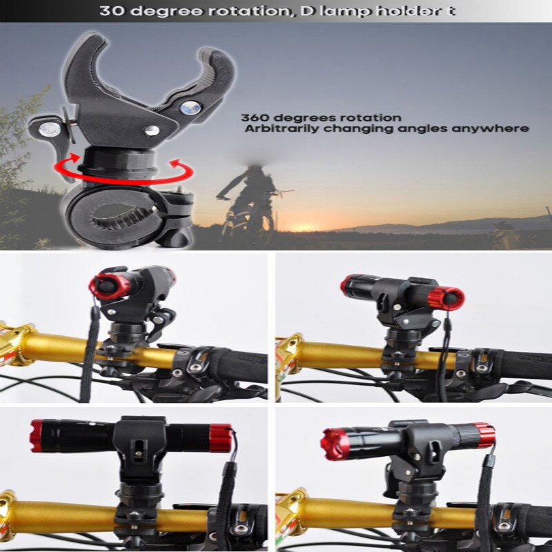 Portable Cycling Bike Bicycle Light Lamp Stand Holder Rotation Grip LED Flashlight Torch Clamp Clip Mount Car Accessories