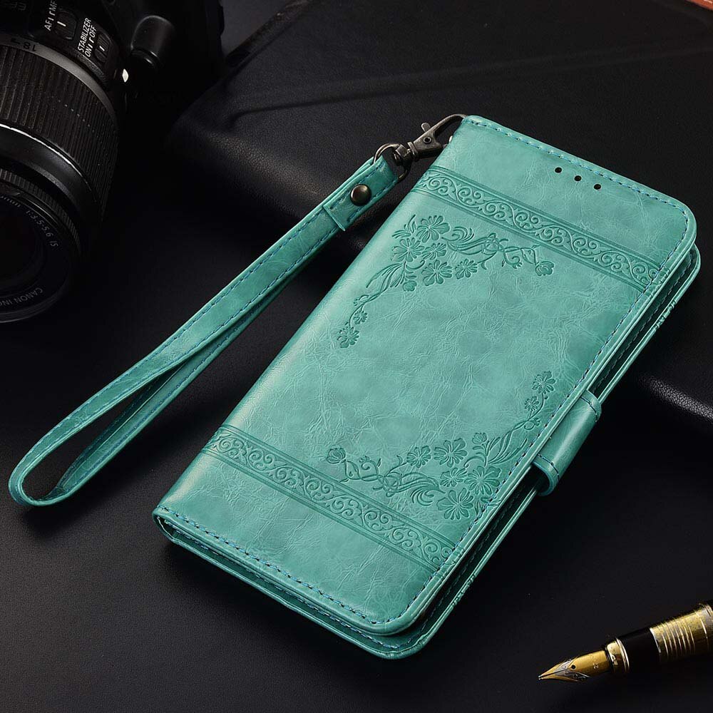 Voor huawei p smart case pot -lx3 lx1 case op p smart fig -lx1 lx2 lx3 la1 cover zachte siliconen flip portemonnee leren case funda: P smart 5.65 inch / Oliegroen