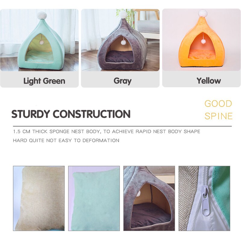 Stylish Cat Cave Bed 2-in-1 Indoor Cat Tent House for Small Medium Kitten Dog Bed Hut with Removable Cushion Microfiber Pet Beds