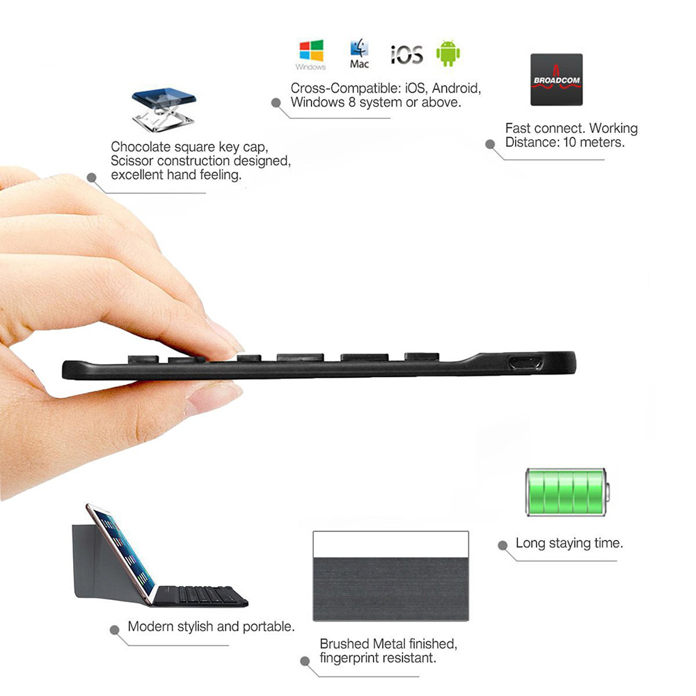 Mini ultraohut langaton bluetooth-näppäimistö 7/9/10 tuuman bluetooth 3.0 -näppäimistö ipad-puhelimen tabletille, jossa on windows/android/ios