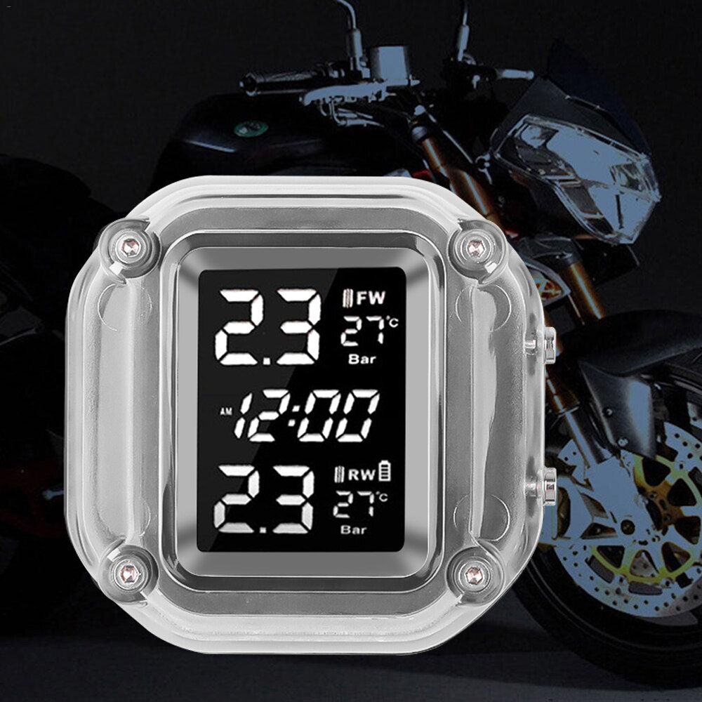 Trådløs motorcykel dæktryk overvågningssystem med holder vandtæt 2 eksterne sensorer motorcykel tpms skærm: Med kasse
