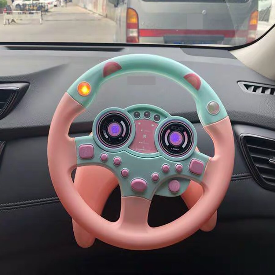 Electronic Steering Wheel Toy with Light Simulation Car Driving Sound Steering Wheel Kids Children Music Educational Toys: Pink