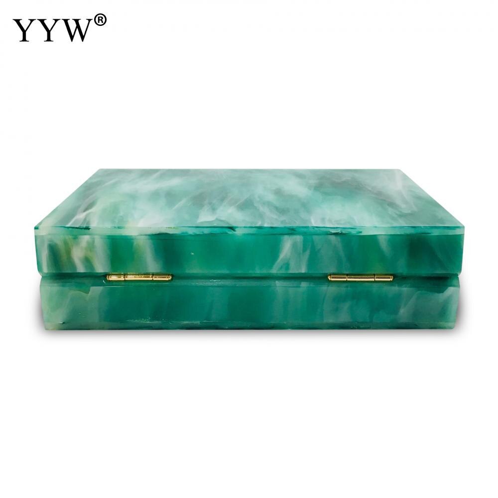 Marbling-Bolso de mano de acrílico verde para mujer, caja con superficie dura, cadena dorada, cruzado, para de noche,