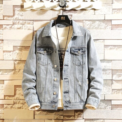 Forårs denim jakke mænd aviator jakke retro denim jakke street tøj trend afslappet frakke: Lyseblå / M