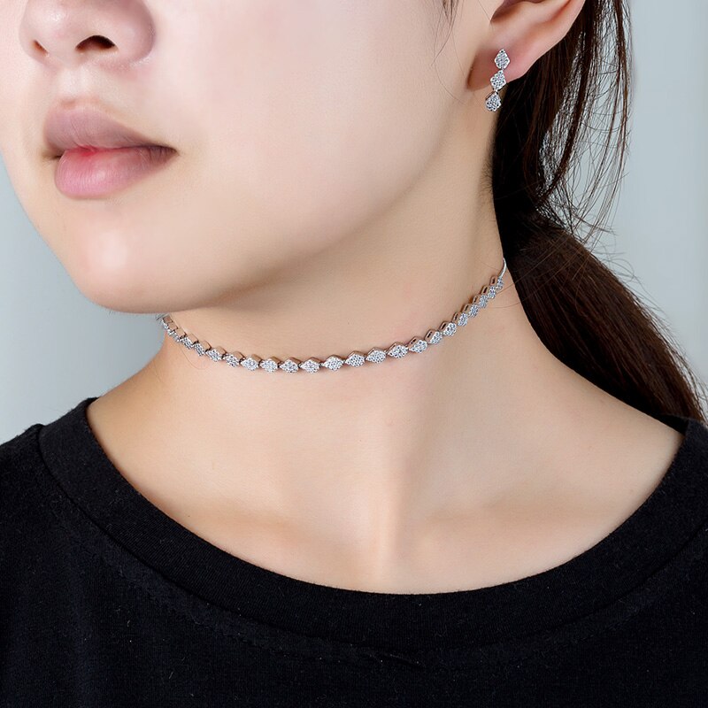 Hadiyana ovale ketting met zirkonia, sieradenset voor dames, koperen ketting, armband en oorbellen, set van  tz8054