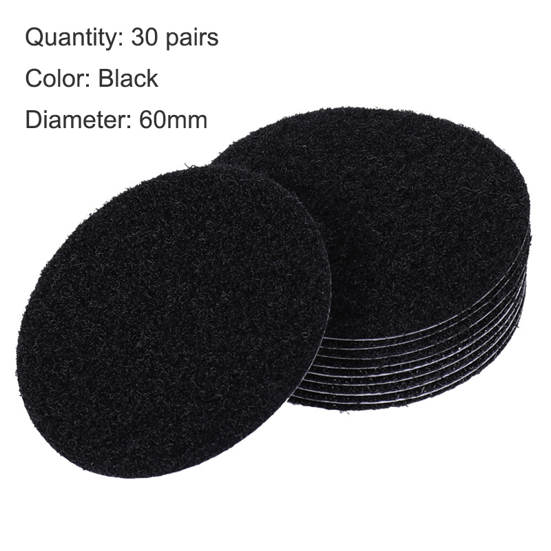 Attache auto-adhésive forte 60mm, lot de 5 à 30 paires d&#39;autocollants antidérapants pour la maison, crochet et boucles pour tapis de canapé, points adhésifs: Black 30 Pairs / 10 Pairs